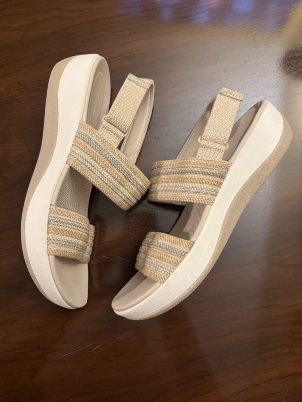 Clarks Arla Stroll Cloudsteppers Beige Combo Comfort Sandals Wedge US 9 Resort - Picture 3 of 5